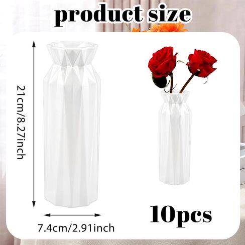 10 Pack Composite Plastic Flower Vase, 8" Tall White Conic Floral Vases for Centerpieces, Plastic Unbreakable Vases for Wedding Dinner Table Party Living Room Office Bedroom Decor in Saudi Arabia