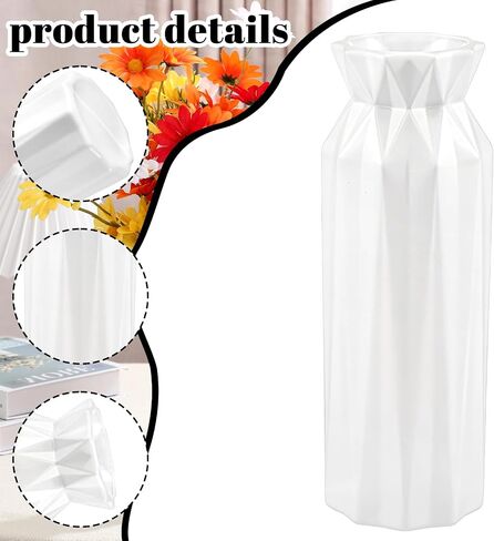 10 Pack Composite Plastic Flower Vase, 8" Tall White Conic Floral Vases for Centerpieces, Plastic Unbreakable Vases for Wedding Dinner Table Party Living Room Office Bedroom Decor in Saudi Arabia