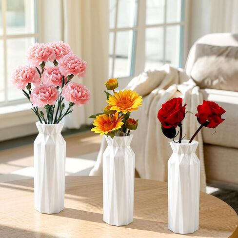 10 Pack Composite Plastic Flower Vase, 8" Tall White Conic Floral Vases for Centerpieces, Plastic Unbreakable Vases for Wedding Dinner Table Party Living Room Office Bedroom Decor in Saudi Arabia