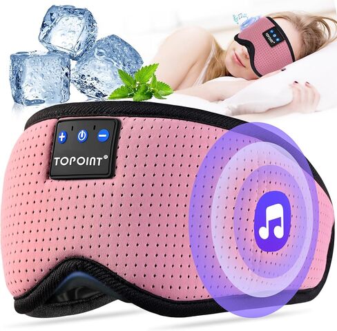 Sleep Mask with Bluetooth Headphones Wireless, TOPOINT 3D Eye Mask for Sleeping Headphones Women Men with Noise Canceling Earbuds, Thin Speaker, Blackout, 15 Hours for Travel, Meditation, CPAP Users in Kuwait