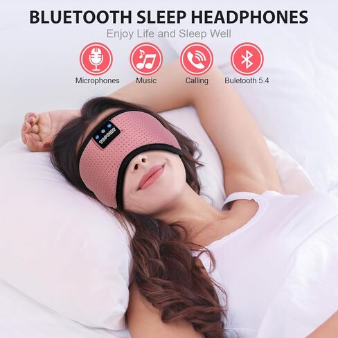 Sleep Mask with Bluetooth Headphones Wireless, TOPOINT 3D Eye Mask for Sleeping Headphones Women Men with Noise Canceling Earbuds, Thin Speaker, Blackout, 15 Hours for Travel, Meditation, CPAP Users in Kuwait