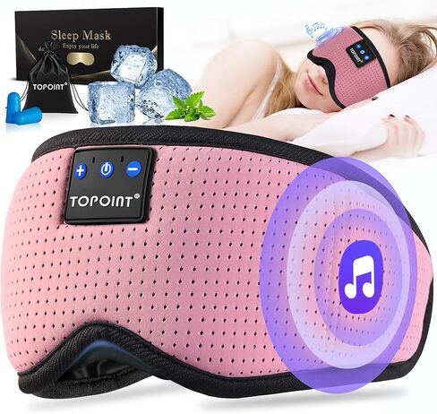 Sleep Mask with Bluetooth Headphones Wireless, TOPOINT 3D Eye Mask for Sleeping Headphones Women Men with Noise Canceling Earbuds, Thin Speaker, Blackout, 15 Hours for Travel, Meditation, CPAP Users in Kuwait