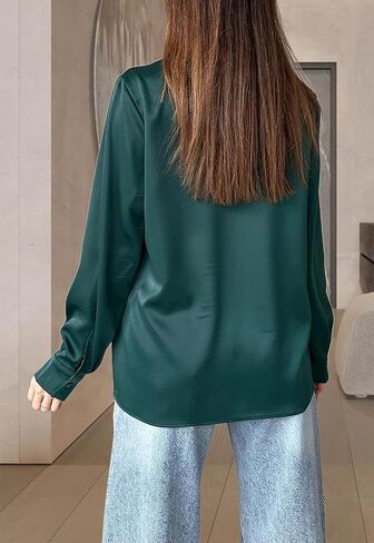 قمصان نسائية من الساتان بأزرار سفلية كاجوال بأكمام طويلة وقميص عمل وبلوزات علوية in Kuwait