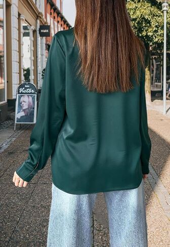 قمصان نسائية من الساتان بأزرار سفلية كاجوال بأكمام طويلة وقميص عمل وبلوزات علوية in Kuwait