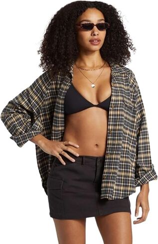 Billabong Women's Best Time Oversized Fit Button Down Long Sleeve Cotton Flannel Shirt in Saudi Arabia