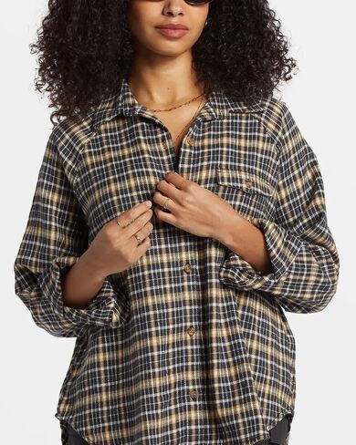 Billabong Women's Best Time Oversized Fit Button Down Long Sleeve Cotton Flannel Shirt in Saudi Arabia
