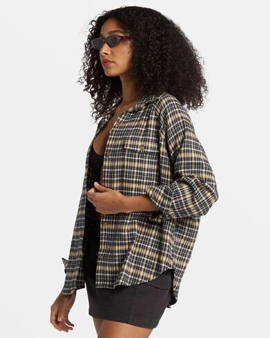 Billabong Women's Best Time Oversized Fit Button Down Long Sleeve Cotton Flannel Shirt in Saudi Arabia