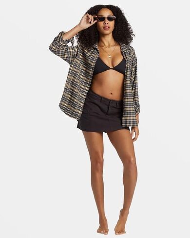 Billabong Women's Best Time Oversized Fit Button Down Long Sleeve Cotton Flannel Shirt in Saudi Arabia