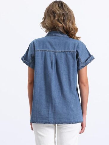 Allegra K Women's Denim Shirt Short Sleeve Button Down Classic Jean Shirt Summer Tops in Saudi Arabia