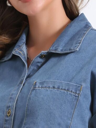 Allegra K Women's Denim Shirt Short Sleeve Button Down Classic Jean Shirt Summer Tops in Saudi Arabia