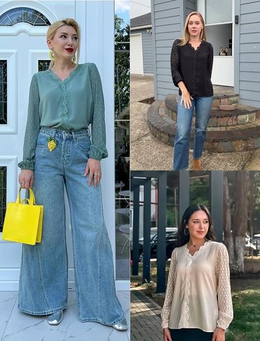 GRACE KARIN Women Tops V Neck Long Sleeve Shirts Lace Dressy Casual Business Blouses Fall Fashion 2025 in Saudi Arabia