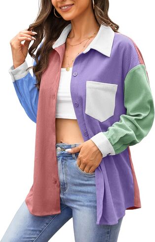 Jouica Womens 2024 Fashion Corduroy Button Down Shirts Boyfriend Long Sleeve Oversized Blouses Tops in Saudi Arabia