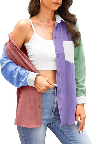 Jouica Womens 2024 Fashion Corduroy Button Down Shirts Boyfriend Long Sleeve Oversized Blouses Tops in Saudi Arabia