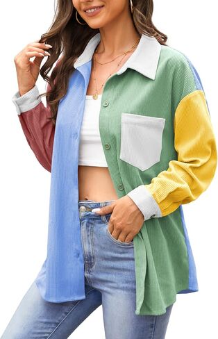 Jouica Womens 2024 Fashion Corduroy Button Down Shirts Boyfriend Long Sleeve Oversized Blouses Tops in Saudi Arabia