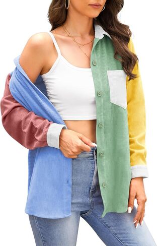 Jouica Womens 2024 Fashion Corduroy Button Down Shirts Boyfriend Long Sleeve Oversized Blouses Tops in Saudi Arabia