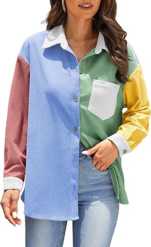 Jouica Womens 2024 Fashion Corduroy Button Down Shirts Boyfriend Long Sleeve Oversized Blouses Tops in Saudi Arabia