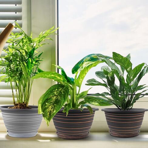 Plant Pots Indoor with Saucers & Drainage - 4 Pack Flower Pots for Indoor Plants- Plastic Planters for Outdoor Planter - 8.5/7.5/6.5/6 inches Sizes for All Different Types of Plants (Black) in Kuwait