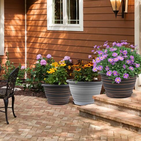 Plant Pots Indoor with Saucers & Drainage - 4 Pack Flower Pots for Indoor Plants- Plastic Planters for Outdoor Planter - 8.5/7.5/6.5/6 inches Sizes for All Different Types of Plants (Black) in Kuwait