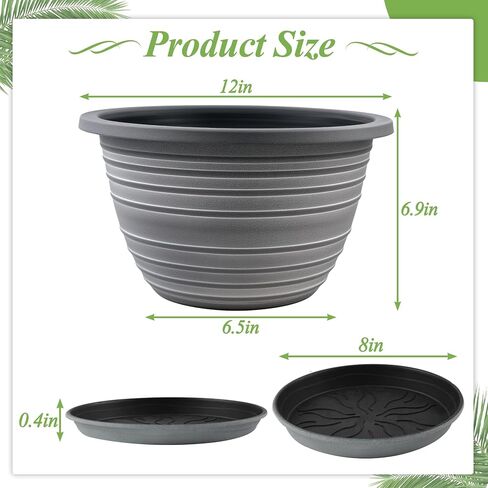 Plant Pots Indoor with Saucers & Drainage - 4 Pack Flower Pots for Indoor Plants- Plastic Planters for Outdoor Planter - 8.5/7.5/6.5/6 inches Sizes for All Different Types of Plants (Black) in Kuwait