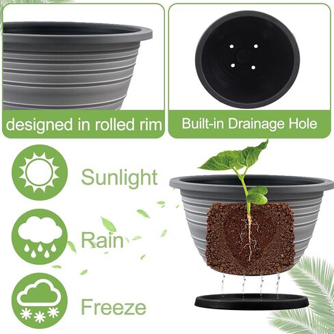 Plant Pots Indoor with Saucers & Drainage - 4 Pack Flower Pots for Indoor Plants- Plastic Planters for Outdoor Planter - 8.5/7.5/6.5/6 inches Sizes for All Different Types of Plants (Black) in Kuwait