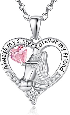 Sisters White Gold Necklaces for Women, Birthstone Pendant Jewelry Birthday Gift for Women Her Sister Bestie Close Friend BFF in Saudi Arabia