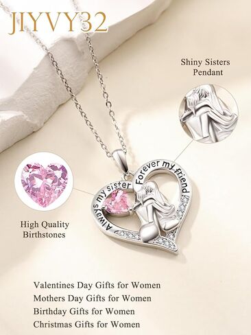 Sisters White Gold Necklaces for Women, Birthstone Pendant Jewelry Birthday Gift for Women Her Sister Bestie Close Friend BFF in Saudi Arabia