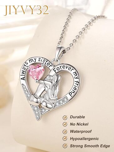 Sisters White Gold Necklaces for Women, Birthstone Pendant Jewelry Birthday Gift for Women Her Sister Bestie Close Friend BFF in Saudi Arabia