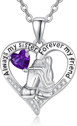 Sisters White Gold Necklaces for Women, Birthstone Pendant Jewelry Birthday Gift for Women Her Sister Bestie Close Friend BFF in Saudi Arabia