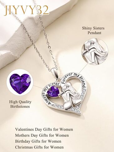 Sisters White Gold Necklaces for Women, Birthstone Pendant Jewelry Birthday Gift for Women Her Sister Bestie Close Friend BFF in Saudi Arabia
