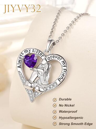 Sisters White Gold Necklaces for Women, Birthstone Pendant Jewelry Birthday Gift for Women Her Sister Bestie Close Friend BFF in Saudi Arabia