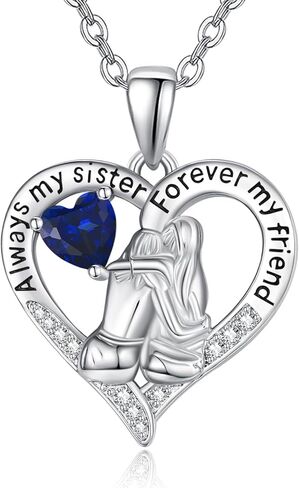 Sisters White Gold Necklaces for Women, Birthstone Pendant Jewelry Birthday Gift for Women Her Sister Bestie Close Friend BFF in Saudi Arabia