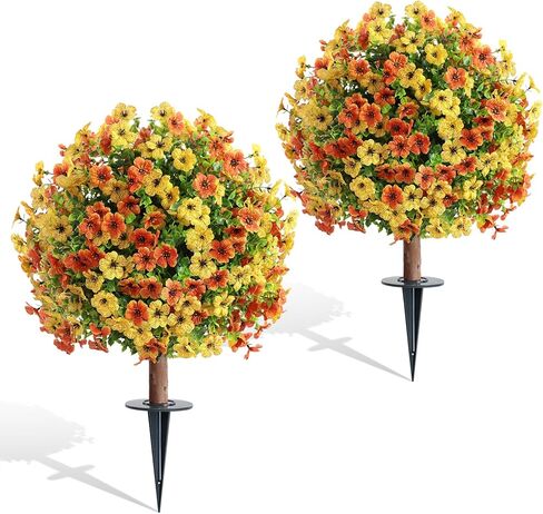 momoplant 24 Inch Artificial Mums Topiary Fall Flowers Decoration Faux Plant in Potted Shrubs for Farmhouse Home Porch Garden Thanksgiving Decor in Saudi Arabia