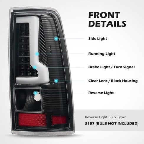 VRC For 2003-2006 Chevy Silverado 1500 2500 3500 Clear Lens LED Tail Lights Black Brake Lamps Assembly Rear Replacement Driver & Passenger Sides (style 5) in Kuwait