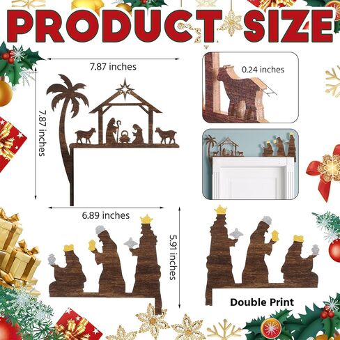 2 Pcs 2024 Christmas Door Topper Jesus Nativity Top Door Frame Decoration Christian Front Door Corner Sign Decor Home Wooden Xmas Party Ornament Table Decor Props Gift for Wall Window DIY in Saudi Arabia