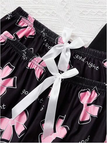 WDIRARA Women's 3 Piece Plaid Heart Print Pajama Set Short Sleeve Tee Lounge Shorts and Pants Sleepwear in Saudi Arabia