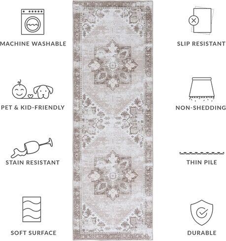 SAFAVIEH Washable Rug Tucson Collection - 2'6' x 6' Runner, Sage & Ivory, Slip Resistant, Ideal for High Traffic Areas in Living Room, Hallway, Foyer, Kitchen, Bedroom (TSN102W-26) in Saudi Arabia