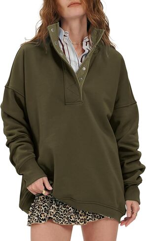 Locachy Womens Disual Button Henley Neck Sweatshirt كبير الحجم in Saudi Arabia