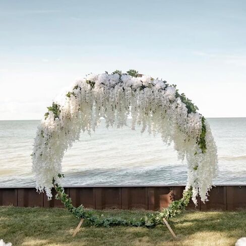HUAHUA Artificial Wisteria Flowers, White Dense Artificial Fake Wisteria Vine Ratta Hanging Garland Silk Flowers String for Home Party Wedding Decor (24pcs White) in Kuwait