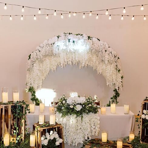 HUAHUA Artificial Wisteria Flowers, White Dense Artificial Fake Wisteria Vine Ratta Hanging Garland Silk Flowers String for Home Party Wedding Decor (24pcs White) in Kuwait
