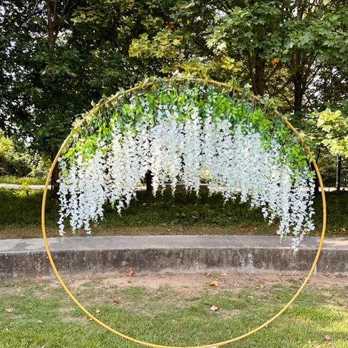HUAHUA Artificial Wisteria Flowers, White Dense Artificial Fake Wisteria Vine Ratta Hanging Garland Silk Flowers String for Home Party Wedding Decor (24pcs White) in Kuwait
