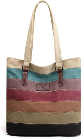 Striped Canvas Tote Bag for Women - Crossbody Shoulder Purse Women's Tote Bag Purse in Saudi Arabia