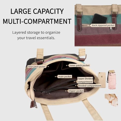 Striped Canvas Tote Bag for Women - Crossbody Shoulder Purse Women's Tote Bag Purse in Saudi Arabia