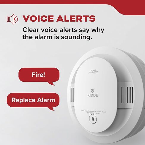 Kidde Hardwired Smoke Detector, 10-Year Battery Backup, Voice Alerts, Interconnectable, LED Warning Light Indicators in Kuwait