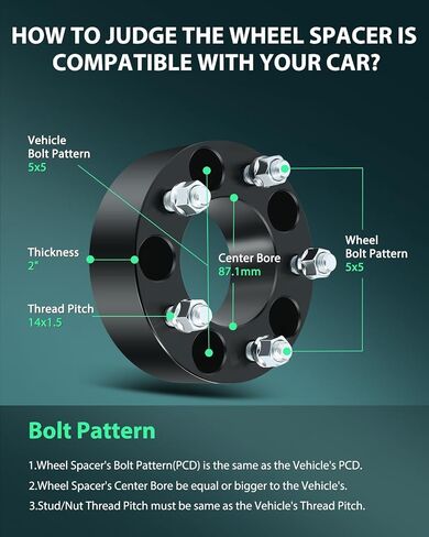 SCITOO 4pcs Wheel Spacers 2" 5x5 Bore 87.1mm Studs 14x1.5 5Lug Wheel Spacers Adapters Fit for for Chevrolet Tahoe for Chevrolet C1500 C1500 Suburban Express 1500 for Jeep for Grand Cherokee in Saudi Arabia