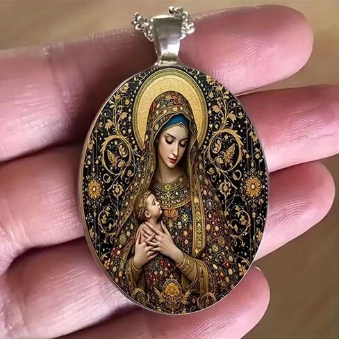 قلادة مشهد الميلاد من سبائك الزنك العتيقة - تصميم منحوت معقد مع مريم وجوزيف والطفل يسوع، احمل إيمانك أثناء التنقل، مناسبة للرجال والنساء قطعة واحدة in Kuwait