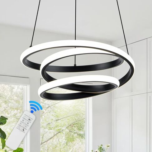 ثريا LED حديثة Mayful، ضوء قلادة أسود، ثريات ارتفاع قابلة للتعديل مع شكل حلقة دائرية، ثريات حديثة لغرفة الطعام، المطبخ، غرفة المعيشة، غرفة النوم، 6000K ضوء النهار in Kuwait
