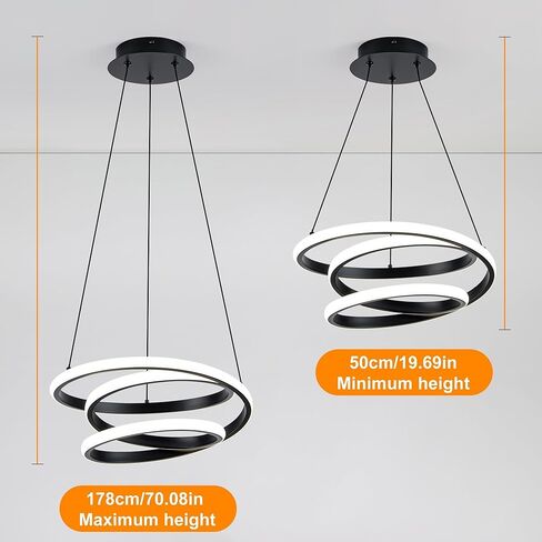 ثريا LED حديثة Mayful، ضوء قلادة أسود، ثريات ارتفاع قابلة للتعديل مع شكل حلقة دائرية، ثريات حديثة لغرفة الطعام، المطبخ، غرفة المعيشة، غرفة النوم، 6000K ضوء النهار in Kuwait
