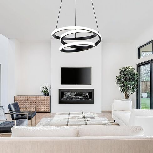 ثريا LED حديثة Mayful، ضوء قلادة أسود، ثريات ارتفاع قابلة للتعديل مع شكل حلقة دائرية، ثريات حديثة لغرفة الطعام، المطبخ، غرفة المعيشة، غرفة النوم، 6000K ضوء النهار in Kuwait