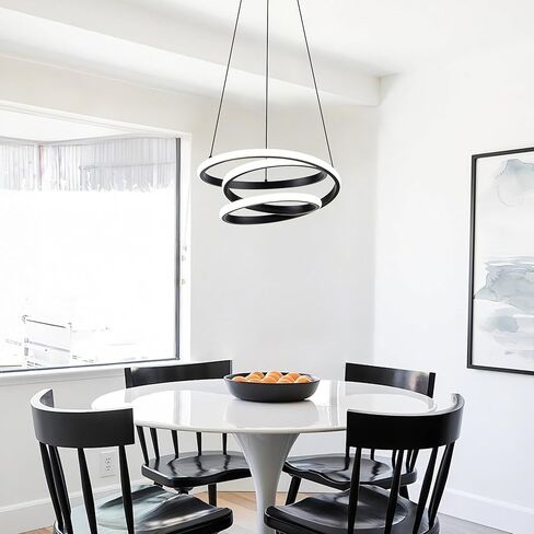 ثريا LED حديثة Mayful، ضوء قلادة أسود، ثريات ارتفاع قابلة للتعديل مع شكل حلقة دائرية، ثريات حديثة لغرفة الطعام، المطبخ، غرفة المعيشة، غرفة النوم، 6000K ضوء النهار in Kuwait