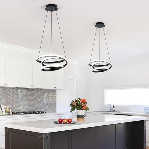 ثريا LED حديثة Mayful، ضوء قلادة أسود، ثريات ارتفاع قابلة للتعديل مع شكل حلقة دائرية، ثريات حديثة لغرفة الطعام، المطبخ، غرفة المعيشة، غرفة النوم، 6000K ضوء النهار in Kuwait